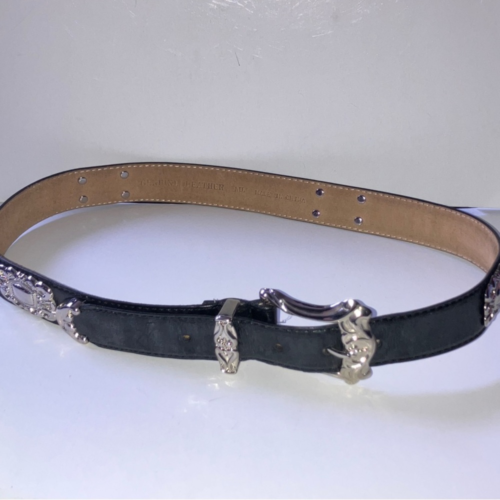 Vintage Black Leather Belt‎ with Silver Accents Western Southwestern Style